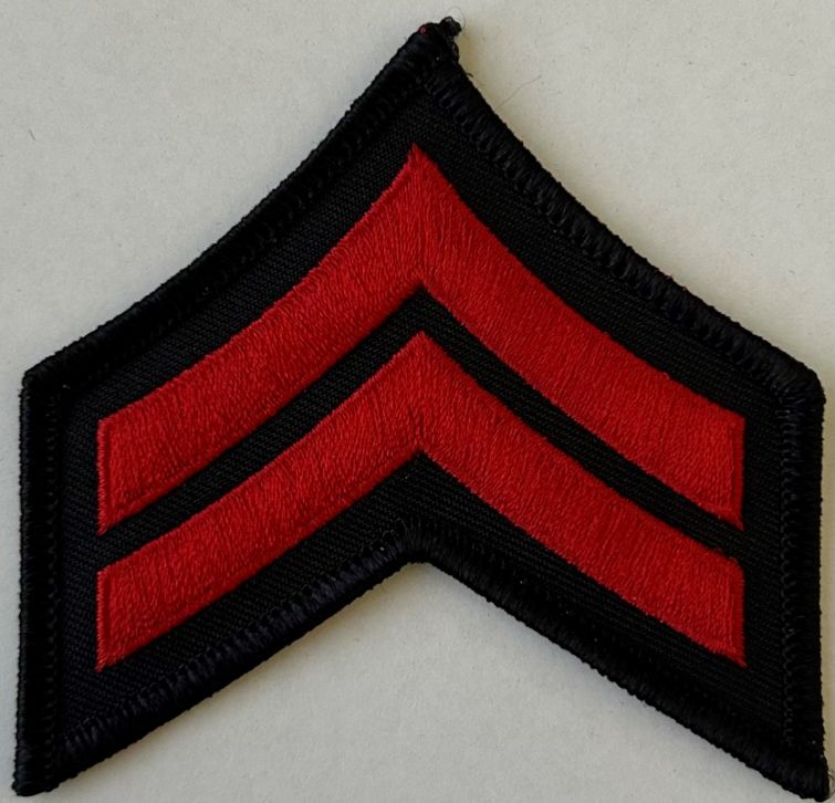 CORPORAL CHEVRONS RED on BLACK SOLD in PAIRS - SEW ON.